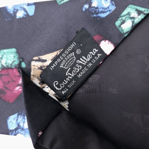 COUNTESS MARA Black Geometric Print Tie Necktie 100% Silk Made in USA - Picture 6 of 6
